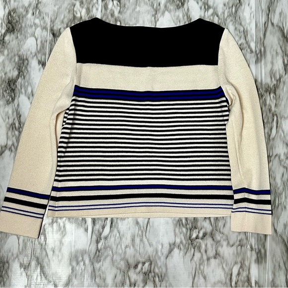 St John Sport Marie Gray Women’s Sz L Boatneck Striped Sweater Cream And Navy - Picture 3 of 11